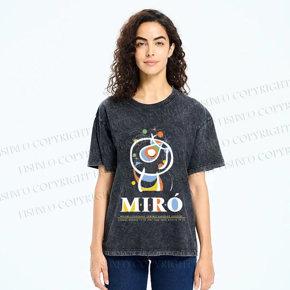 Unisex Joan Miró Abstract Art Printed Washed Tee