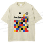 Unisex Bauhaus Colored Squares Printed Washed Tee