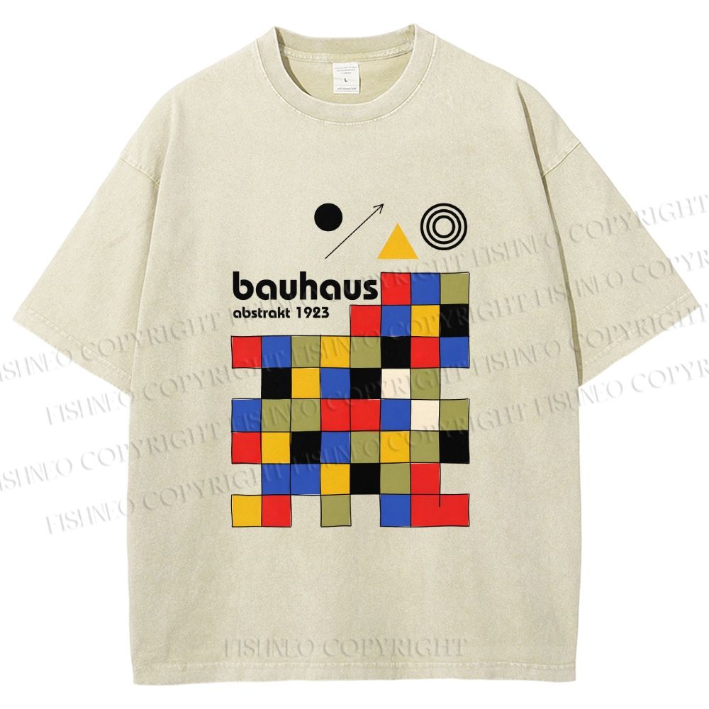 Unisex Bauhaus Colored Squares Printed Washed Tee