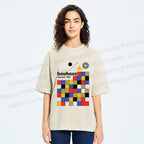 Unisex Bauhaus Colored Squares Printed Washed Tee