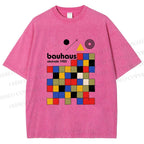 Unisex Bauhaus Colored Squares Printed Washed Tee