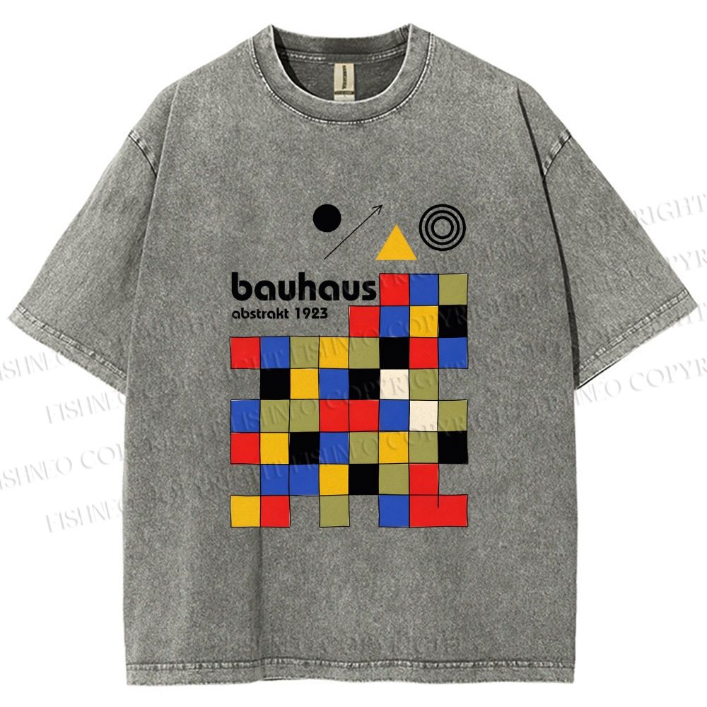 Unisex Bauhaus Colored Squares Printed Washed Tee