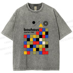 Unisex Bauhaus Colored Squares Printed Washed Tee