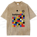 Unisex Bauhaus Colored Squares Printed Washed Tee
