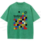 Unisex Bauhaus Colored Squares Printed Washed Tee
