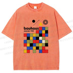 Unisex Bauhaus Colored Squares Printed Washed Tee
