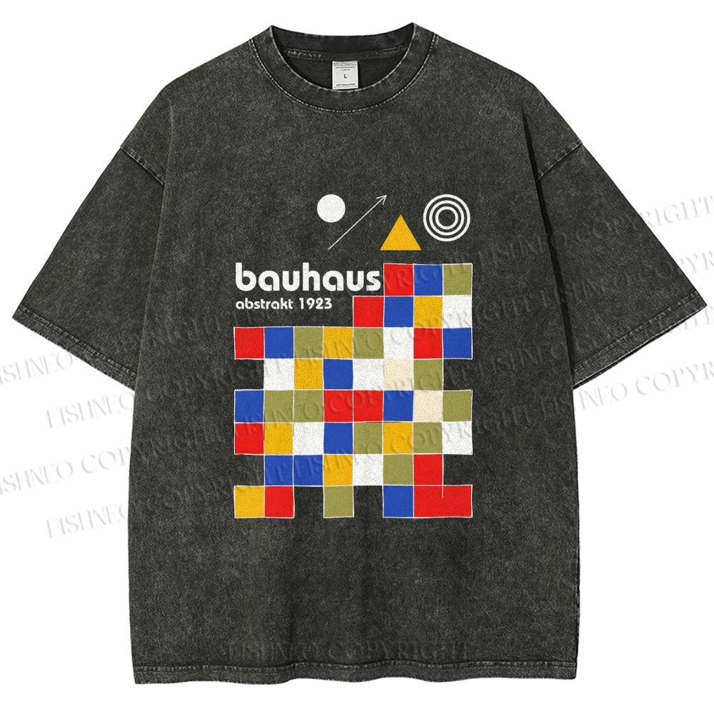 Unisex Bauhaus Colored Squares Printed Washed Tee