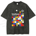 Unisex Bauhaus Colored Squares Printed Washed Tee