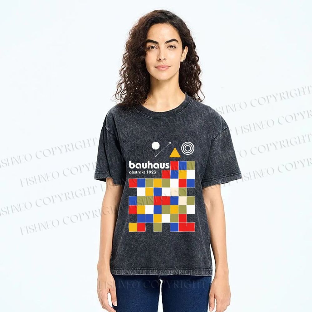 Unisex Bauhaus Colored Squares Printed Washed Tee