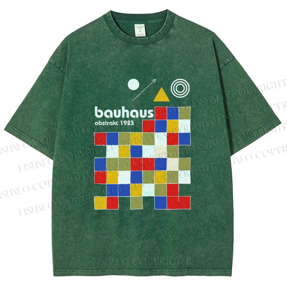 Unisex Bauhaus Colored Squares Printed Washed Tee