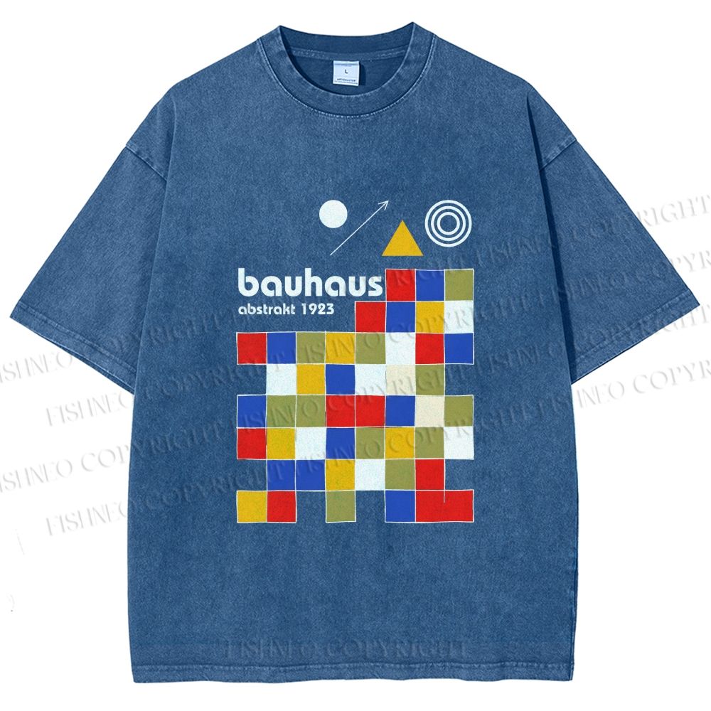 Unisex Bauhaus Colored Squares Printed Washed Tee