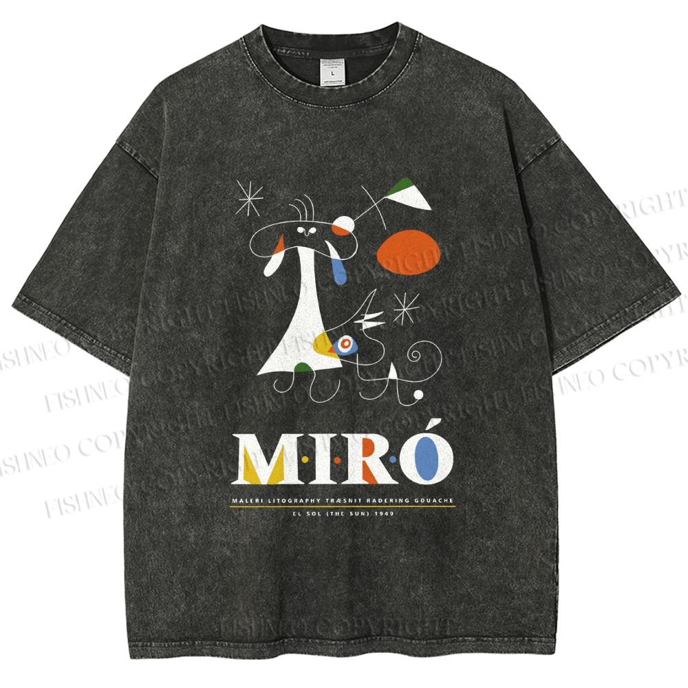 Unisex Joan Miró Abstract Art Printed Washed Tee