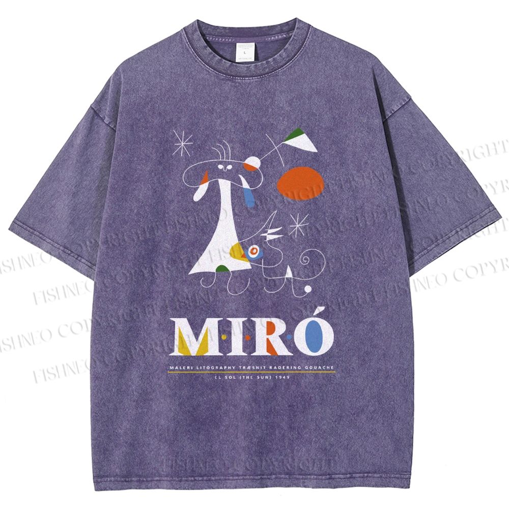 Unisex Joan Miró Abstract Art Printed Washed Tee