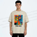 Unisex Poker Face Cat Printed Washed Tee