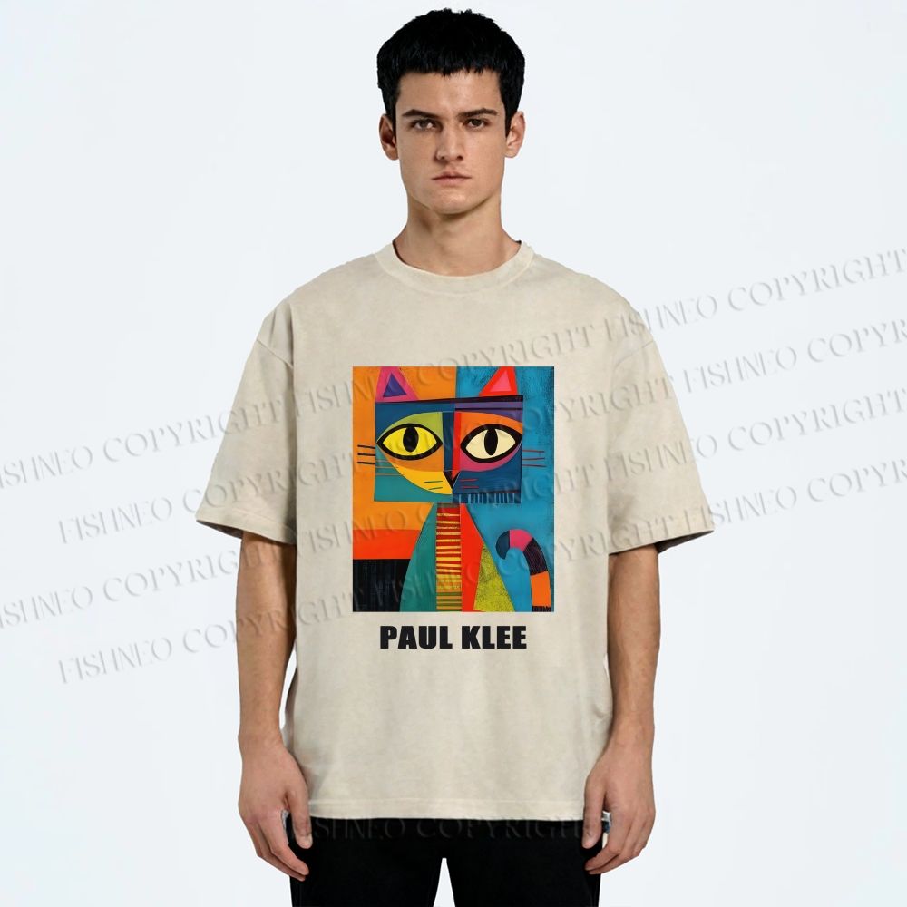 Unisex Poker Face Cat Printed Washed Tee