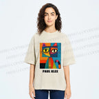 Unisex Poker Face Cat Printed Washed Tee