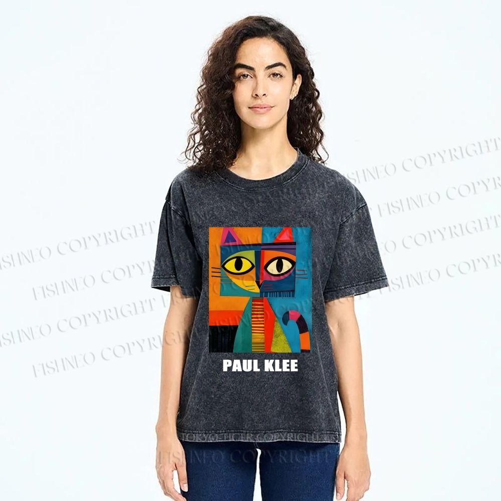 Unisex Poker Face Cat Printed Washed Tee