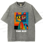 Unisex Poker Face Cat Printed Washed Tee