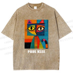 Unisex Poker Face Cat Printed Washed Tee