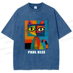 Unisex Poker Face Cat Printed Washed Tee