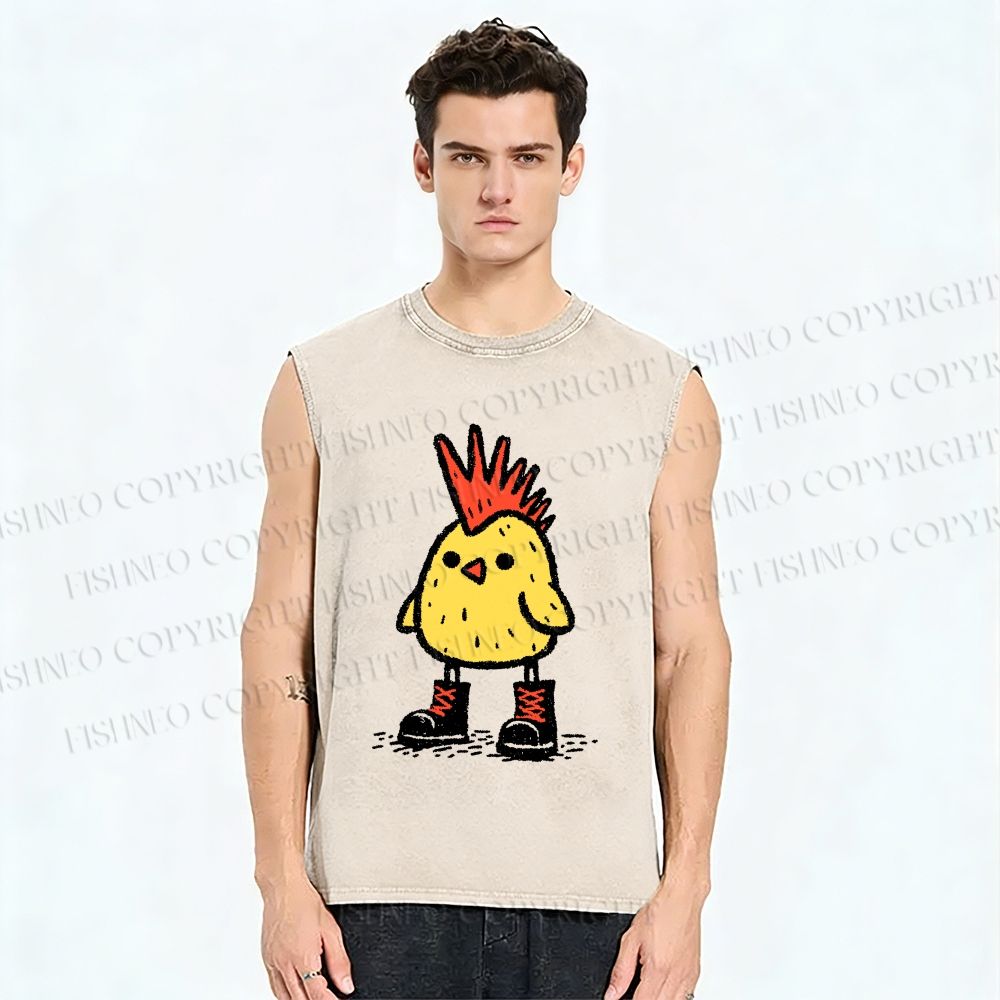 Unisex Punk Chick Printed Washed Tank Top