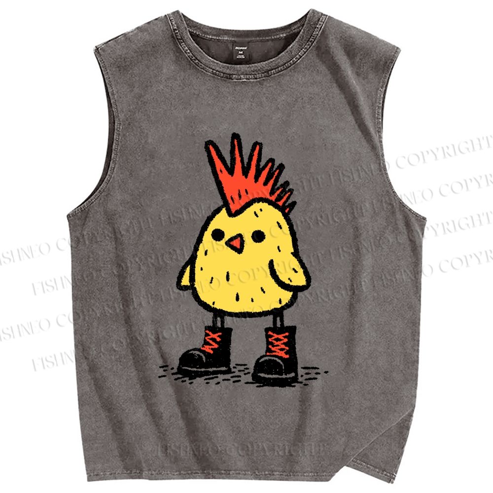 Unisex Punk Chick Printed Washed Tank Top