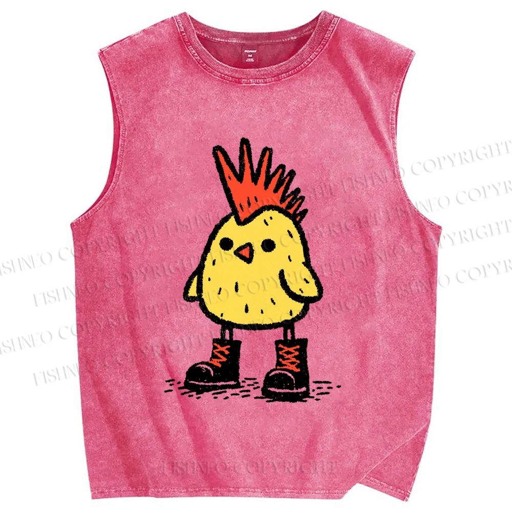 Unisex Punk Chick Printed Washed Tank Top