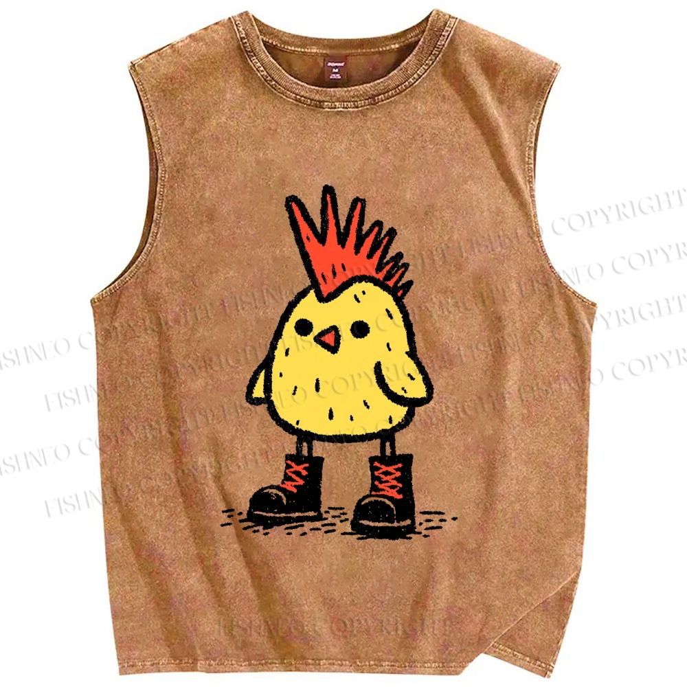 Unisex Punk Chick Printed Washed Tank Top