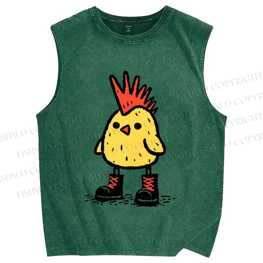 Unisex Punk Chick Printed Washed Tank Top