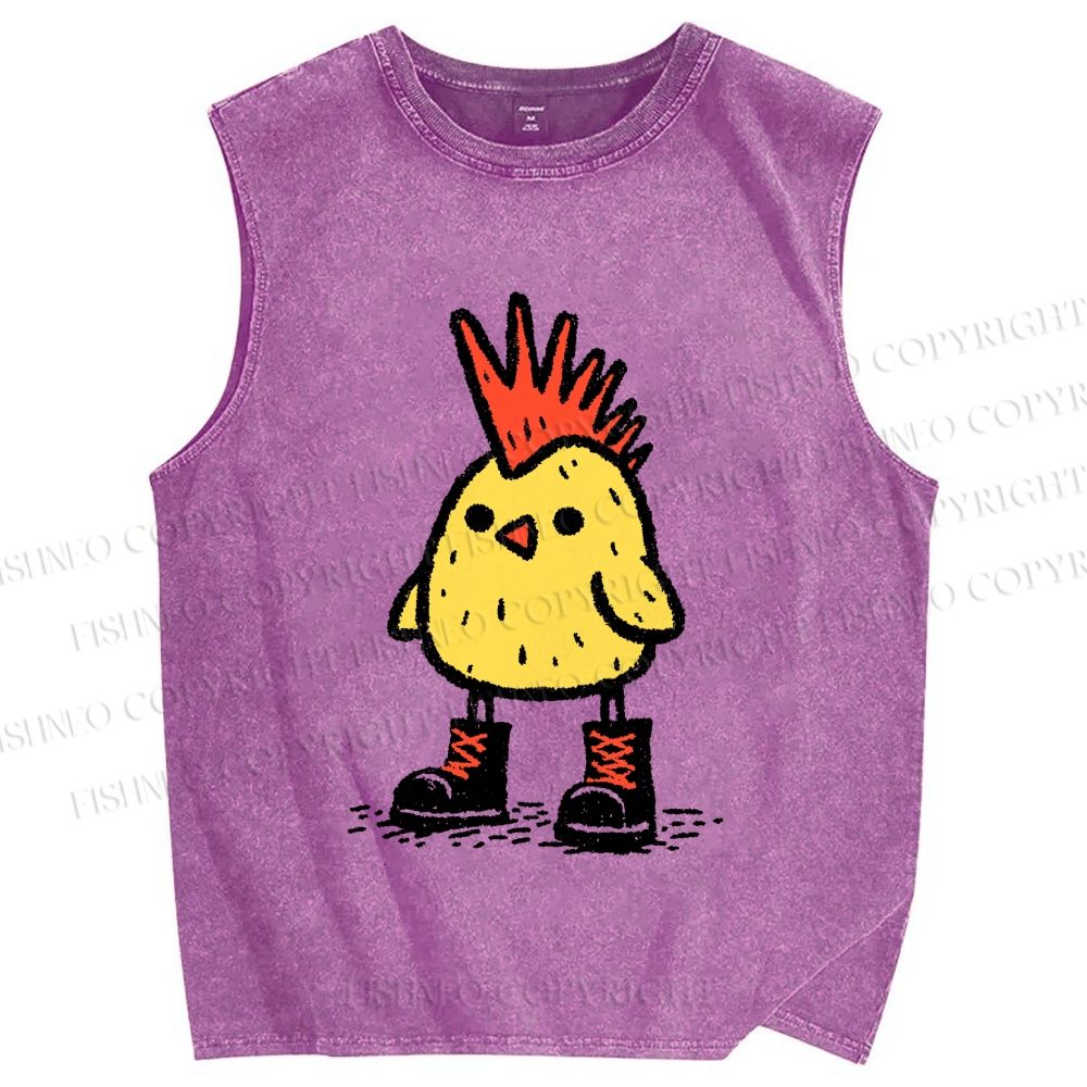 Unisex Punk Chick Printed Washed Tank Top