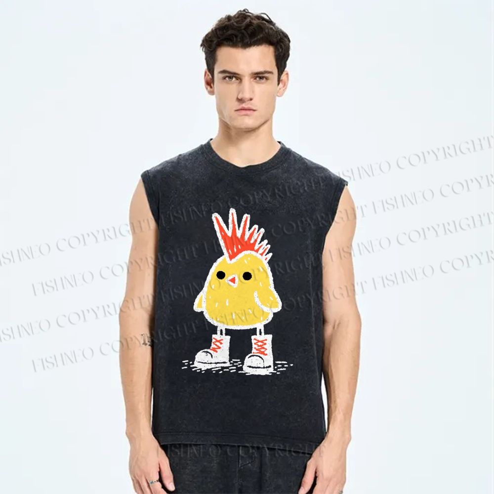 Unisex Punk Chick Printed Washed Tank Top