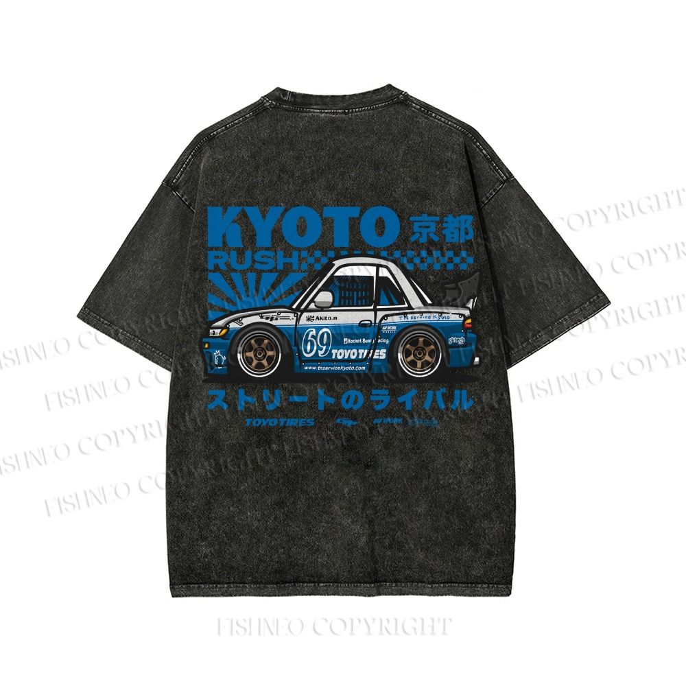 Unisex Japanese Car Printed Washed Tee