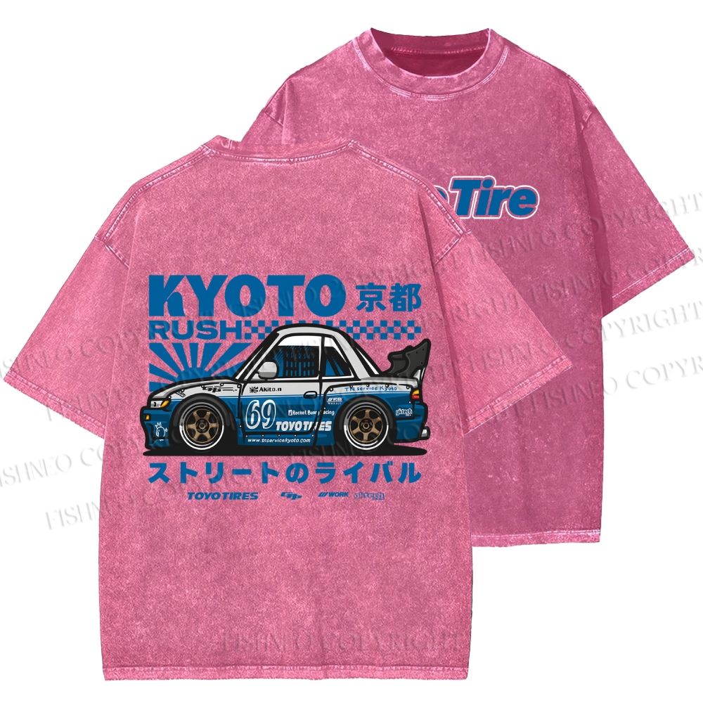 Unisex Japanese Car Printed Washed Tee