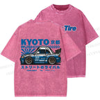 Unisex Japanese Car Printed Washed Tee