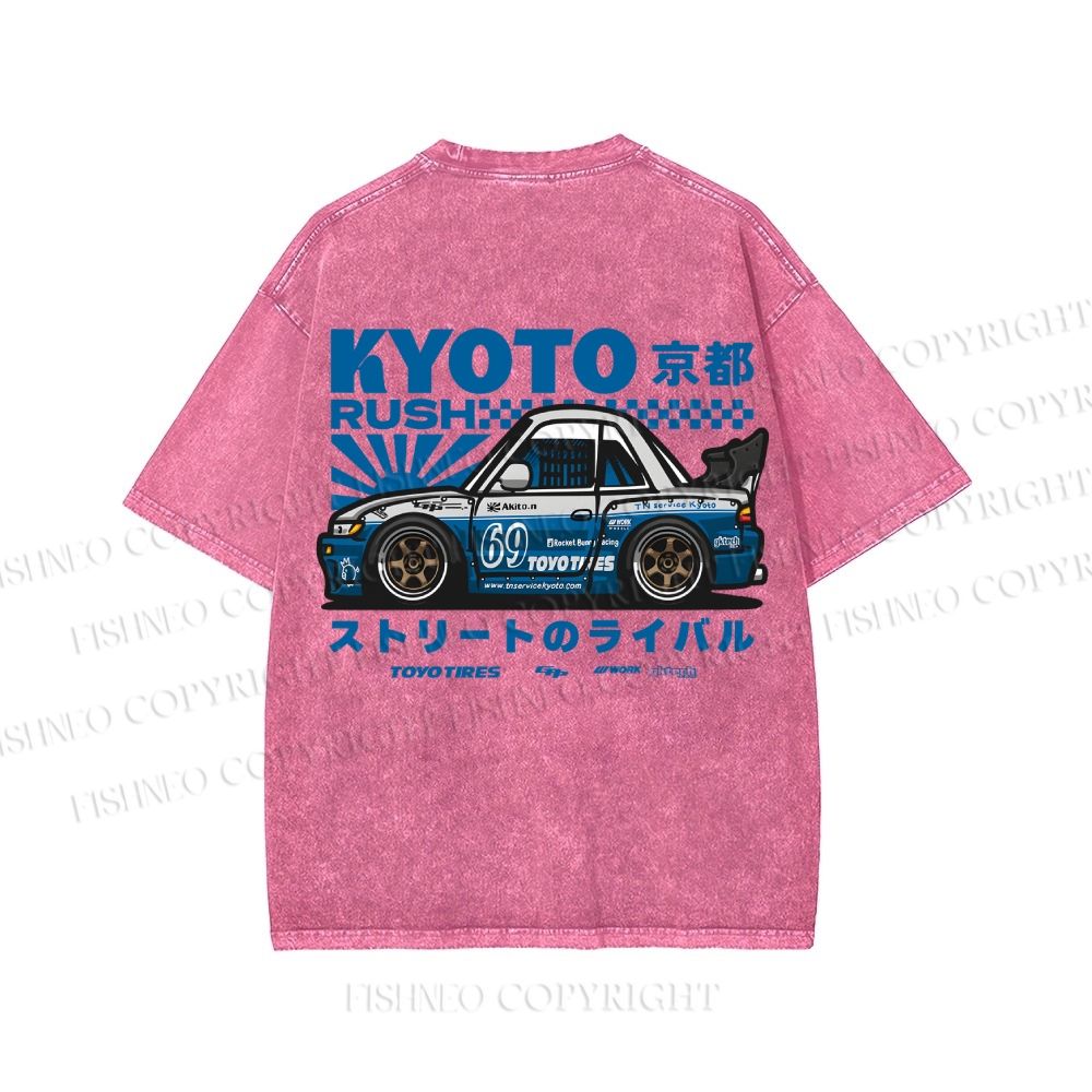 Unisex Japanese Car Printed Washed Tee