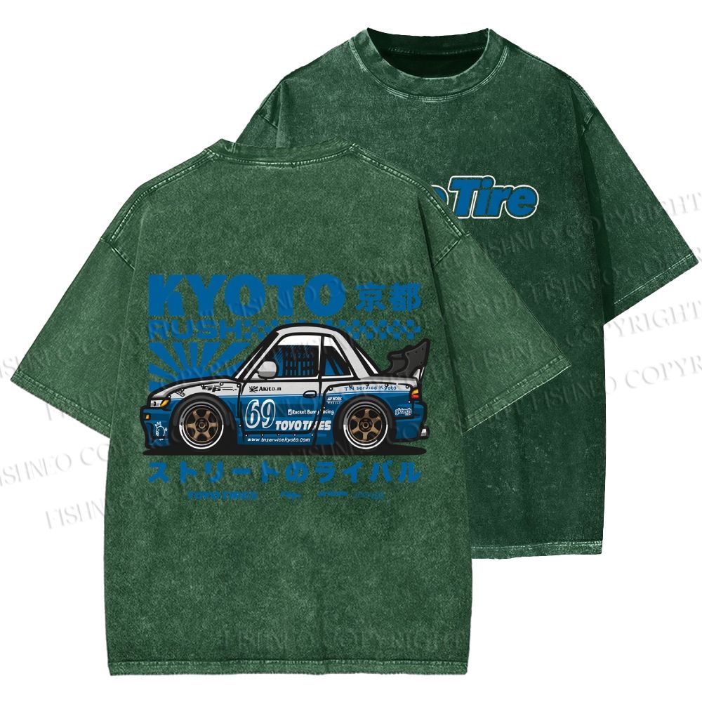 Unisex Japanese Car Printed Washed Tee