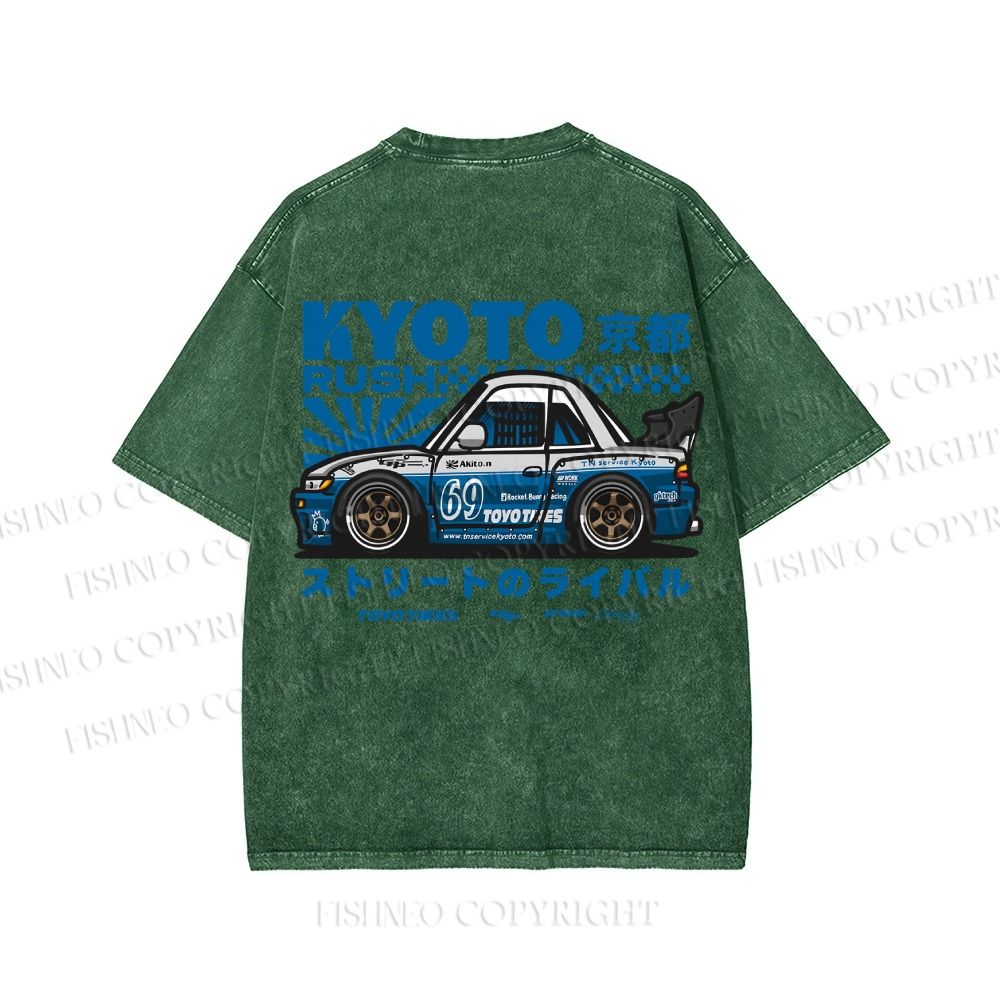Unisex Japanese Car Printed Washed Tee