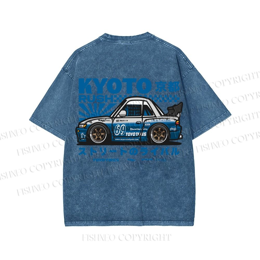 Unisex Japanese Car Printed Washed Tee