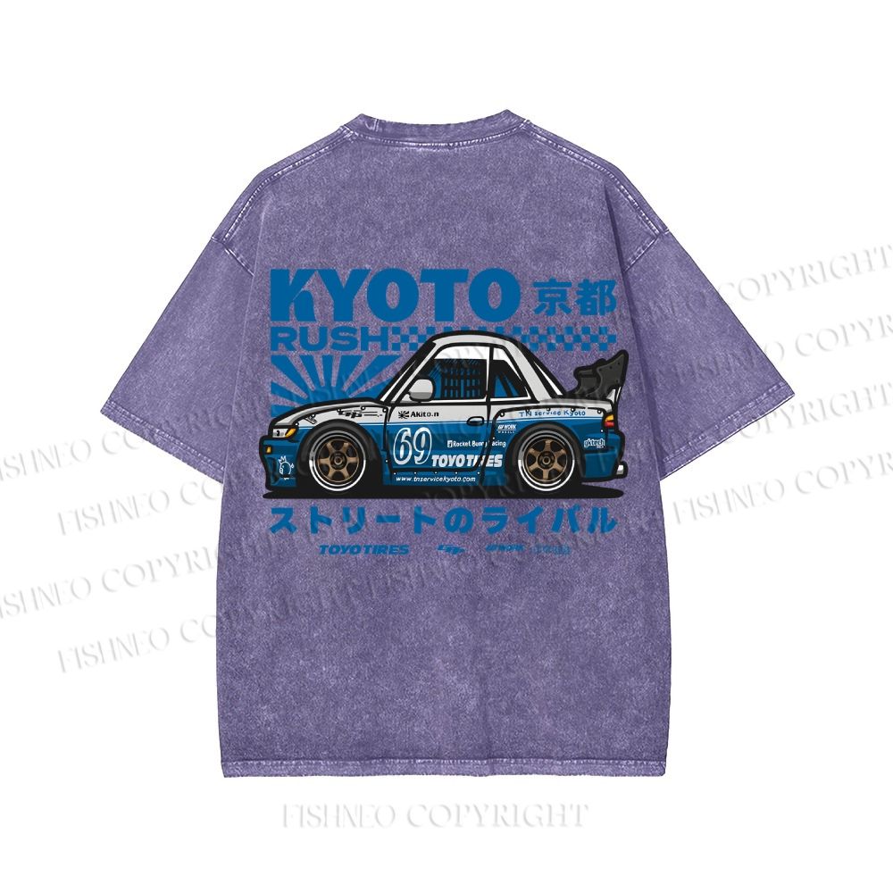 Unisex Japanese Car Printed Washed Tee
