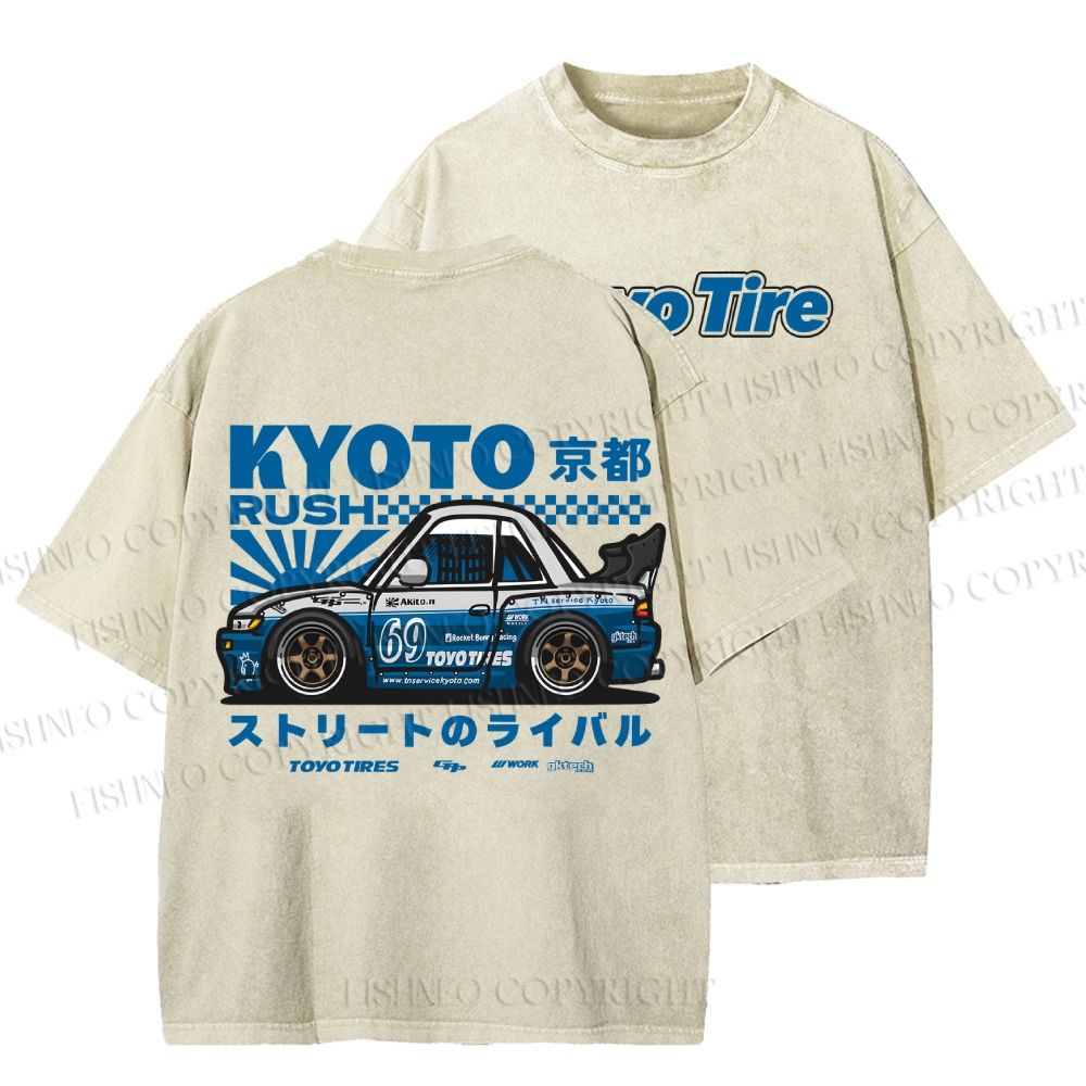 Unisex Japanese Car Printed Washed Tee