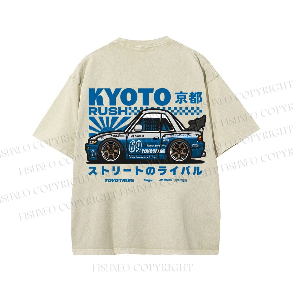 Unisex Japanese Car Printed Washed Tee
