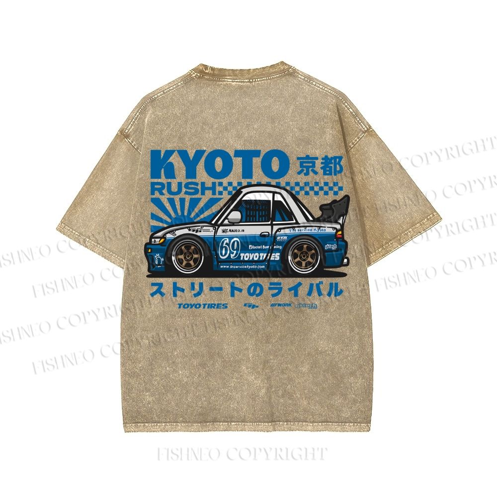 Unisex Japanese Car Printed Washed Tee