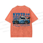 Unisex Japanese Car Printed Washed Tee