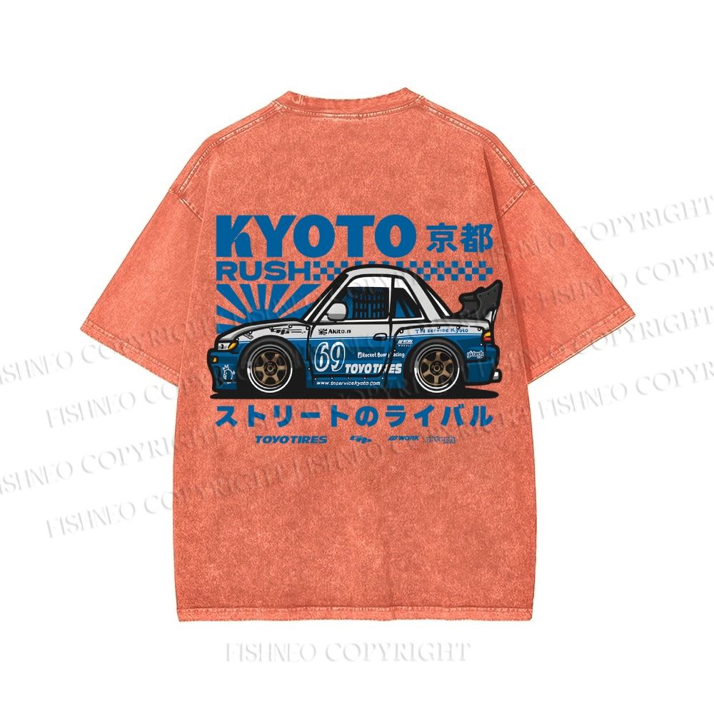 Unisex Japanese Car Printed Washed Tee