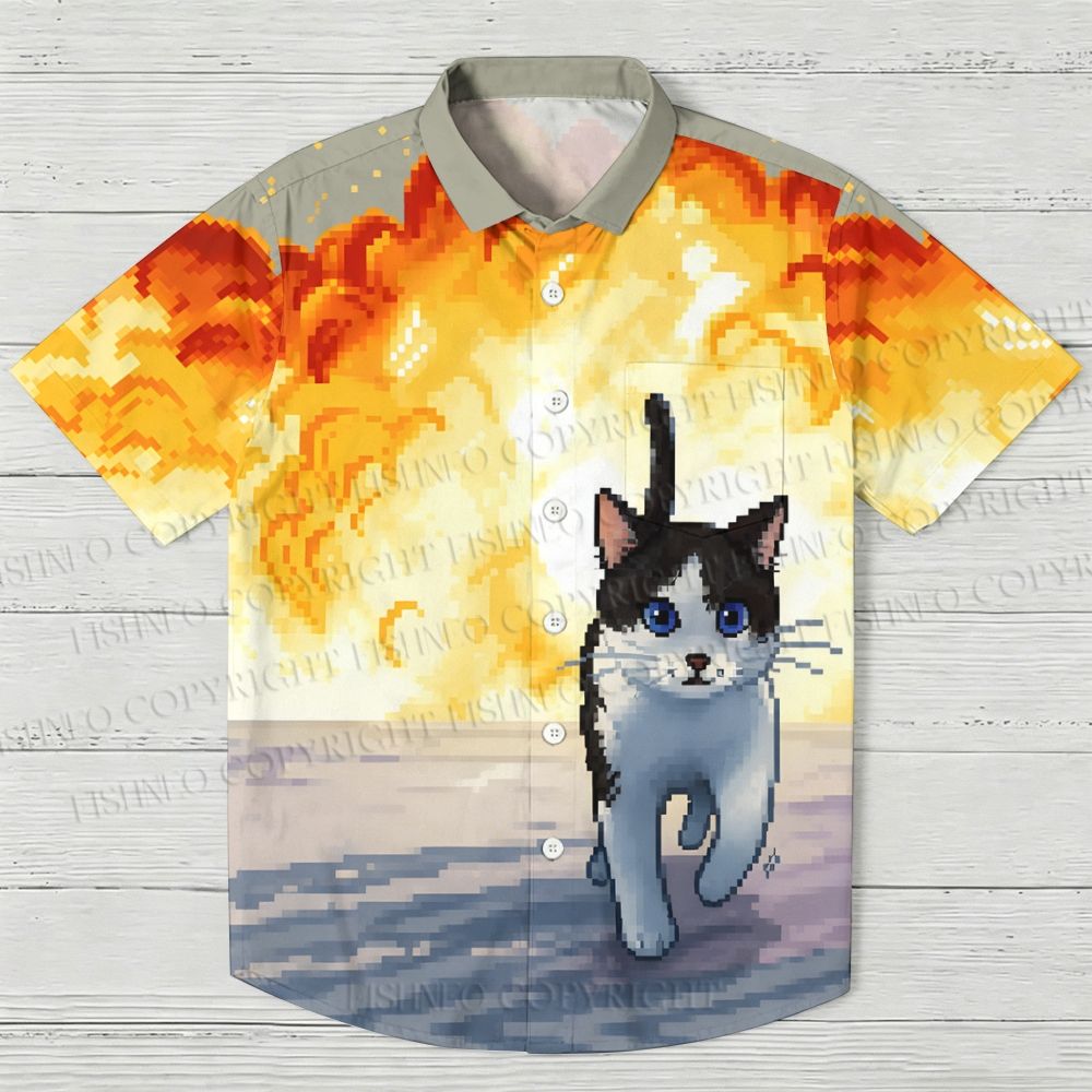 Real Meow Don’t Look Back at Explosions Hawaiian Shirt