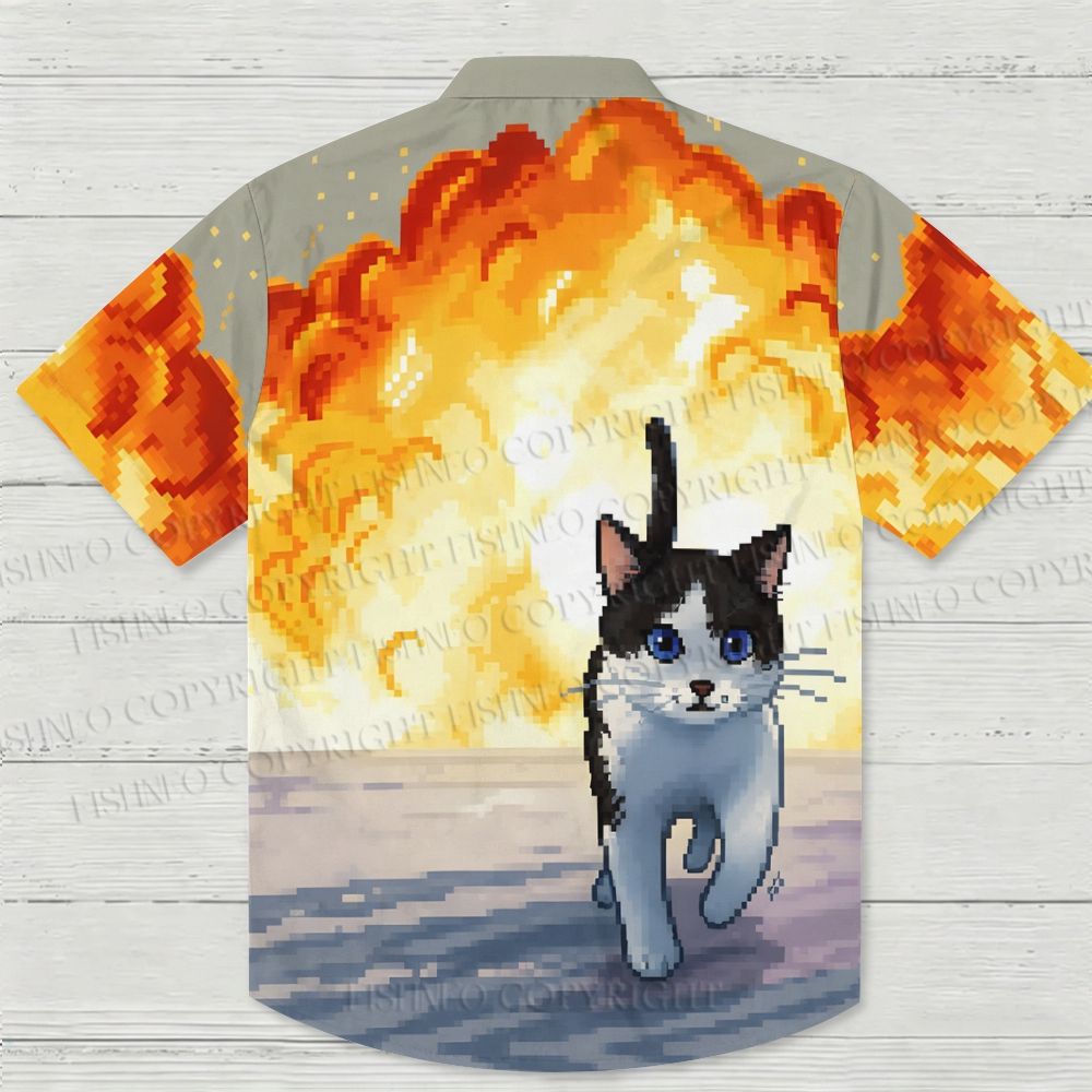 Real Meow Don’t Look Back at Explosions Hawaiian Shirt
