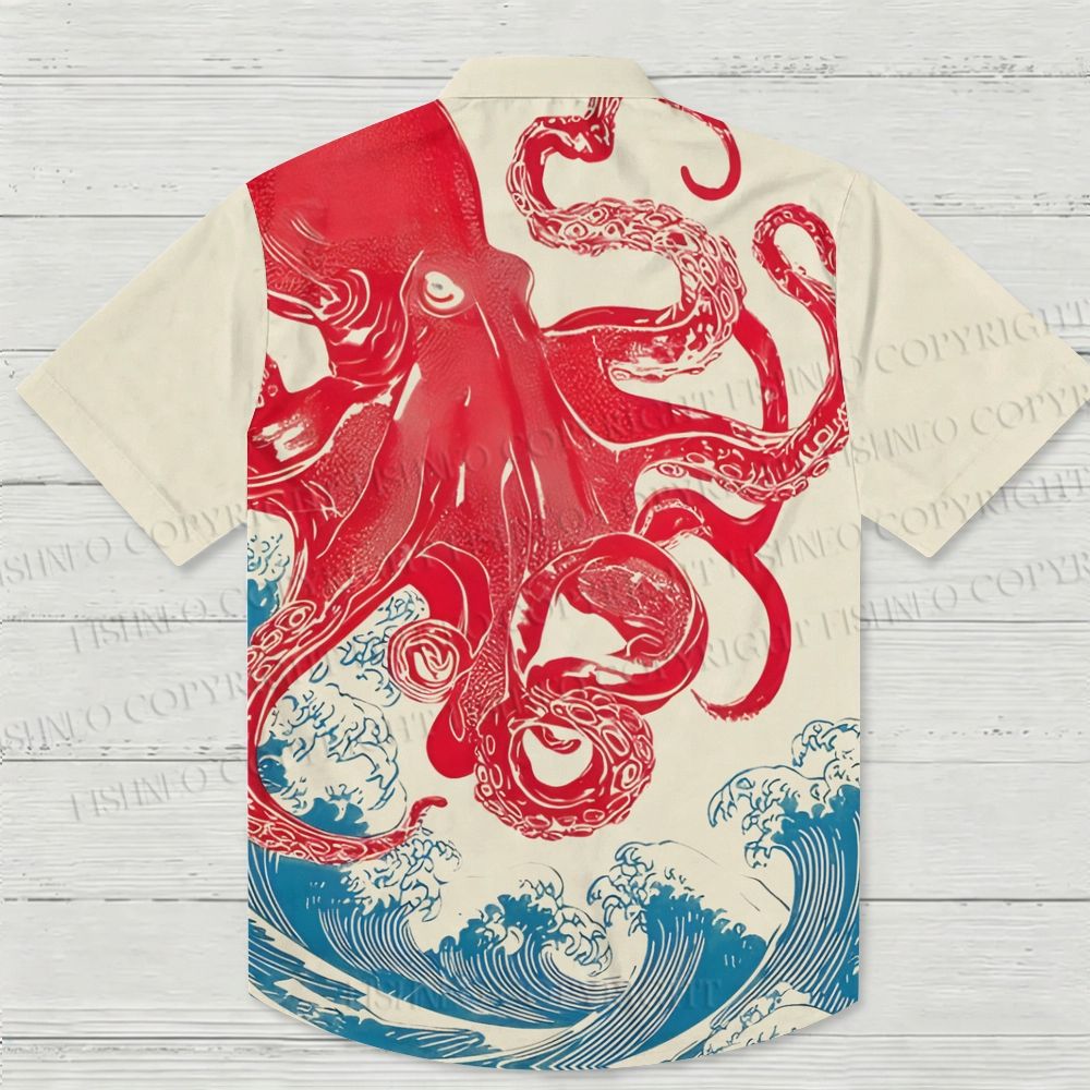 Octopus in Wave Japanese Ukiyo-e Hawaiian Shirt