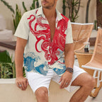 Octopus in Wave Japanese Ukiyo-e Hawaiian Shirt