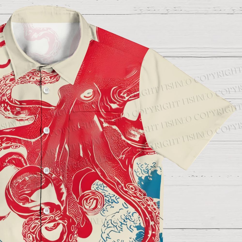 Octopus in Wave Japanese Ukiyo-e Hawaiian Shirt