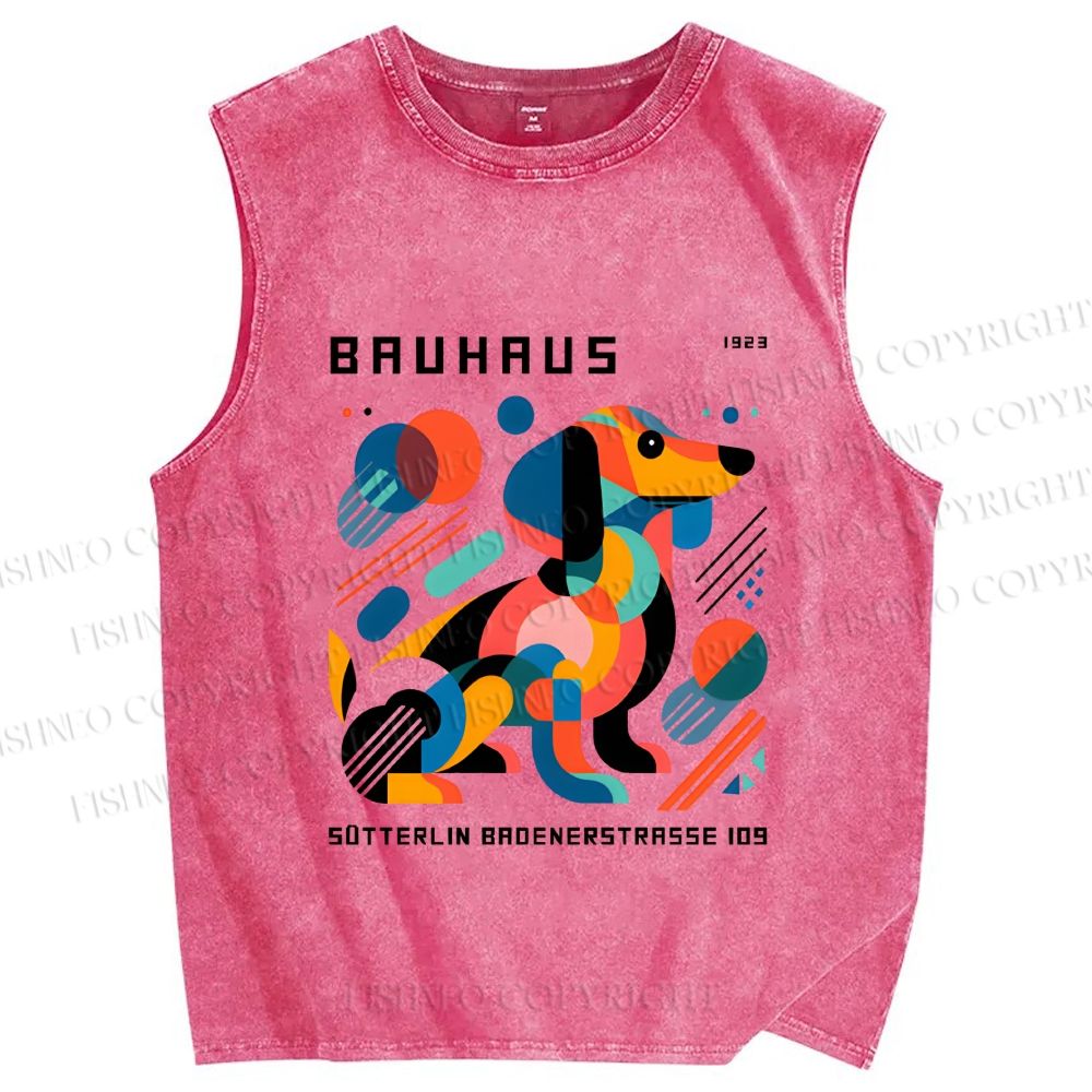Unisex Bauhaus Geometric Dog Printed Washed Tank Top